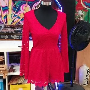 Small miami red lace romper